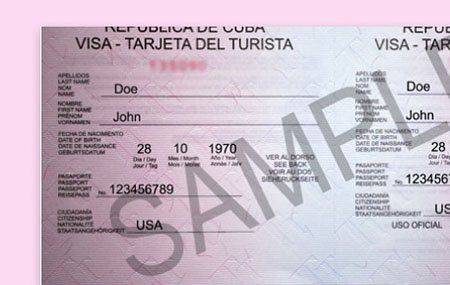 Example of a pink visa card for travel authorization to Cuba - Cuba Visa