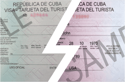 green and pink Cuban visa samples