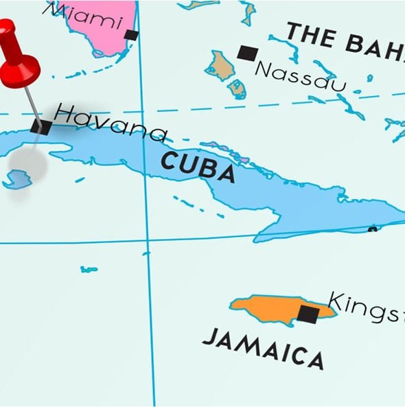 Map of the island of Cuba