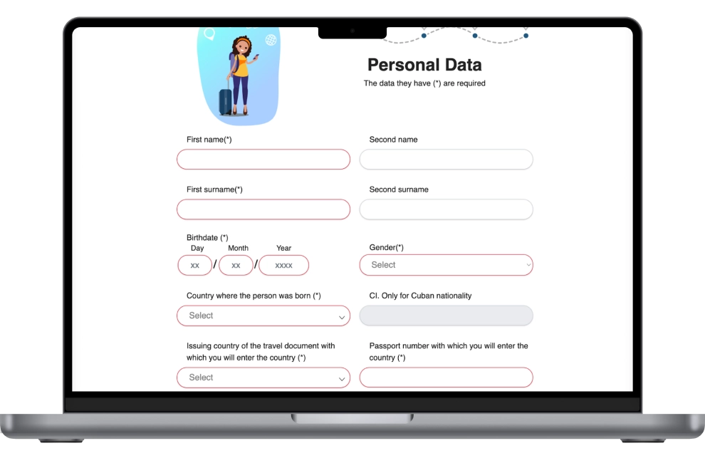 Step 2 of filling out the D’Viajeros government form to travel to Cuba