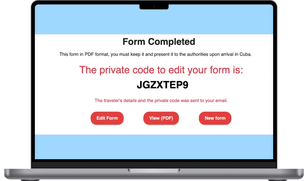 Step 7 of filling out the D’Viajeros government form to travel to Cuba