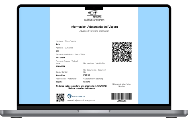 Example of an eVisa document for travel authorization to Cuba - Cuba Visa